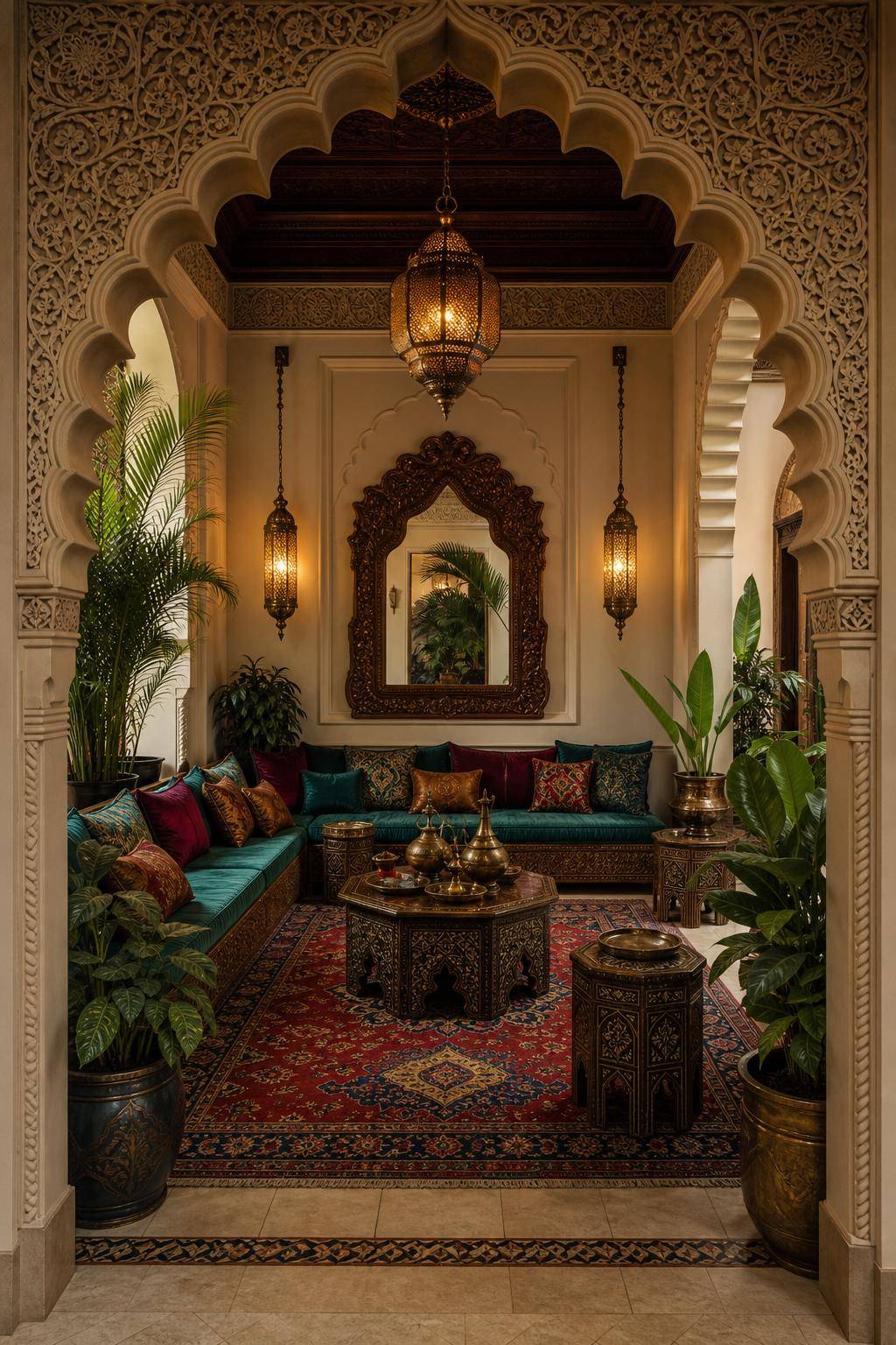 Orientalischer Einrichtungsstil- Präsentiere kunstvolle orientalische Wandspiegel