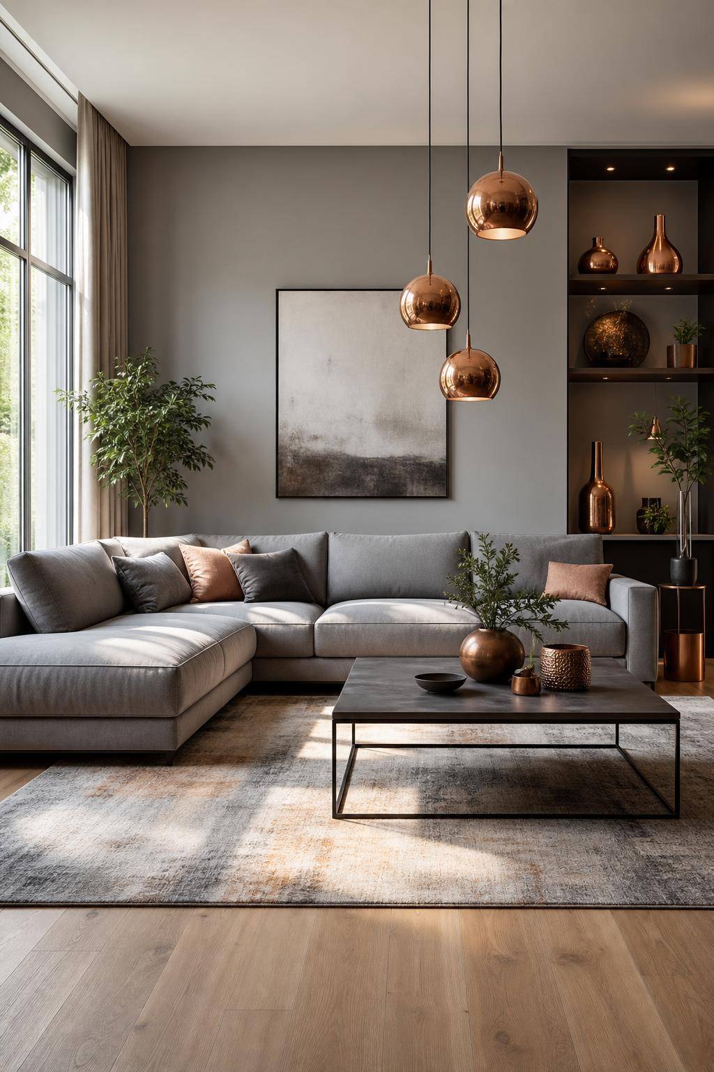 Welche Farbe passt in der Einrichtung zu Grau?- Bring Kupfer-Details als elegante Ergänzung