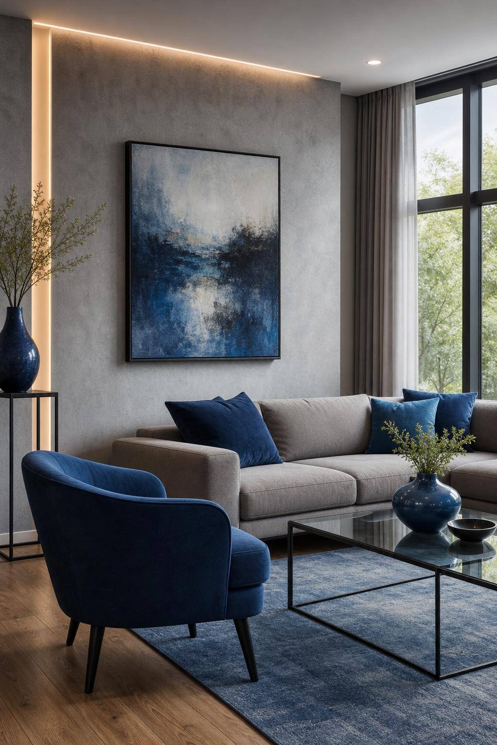 Welche Farbe passt in der Einrichtung zu Grau?- Ergänze kühles Blau für Modernität