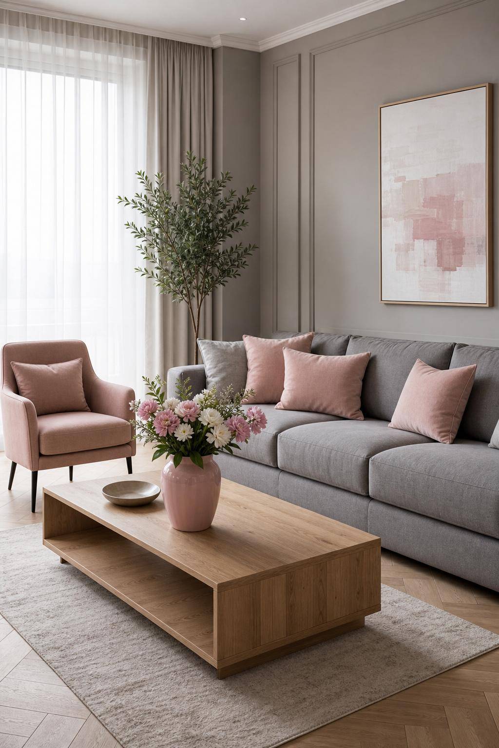Welche Farbe passt in der Einrichtung zu Grau?- Verwende Rosa für zarte Highlights