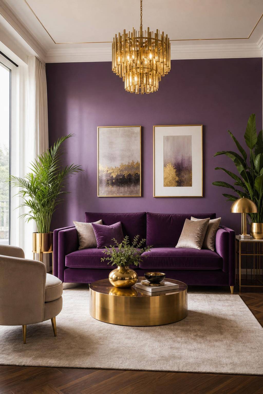Welche Farbe passt in der Einrichtung zu Lila?-Kombiniere Lila mit goldenen Accessoires