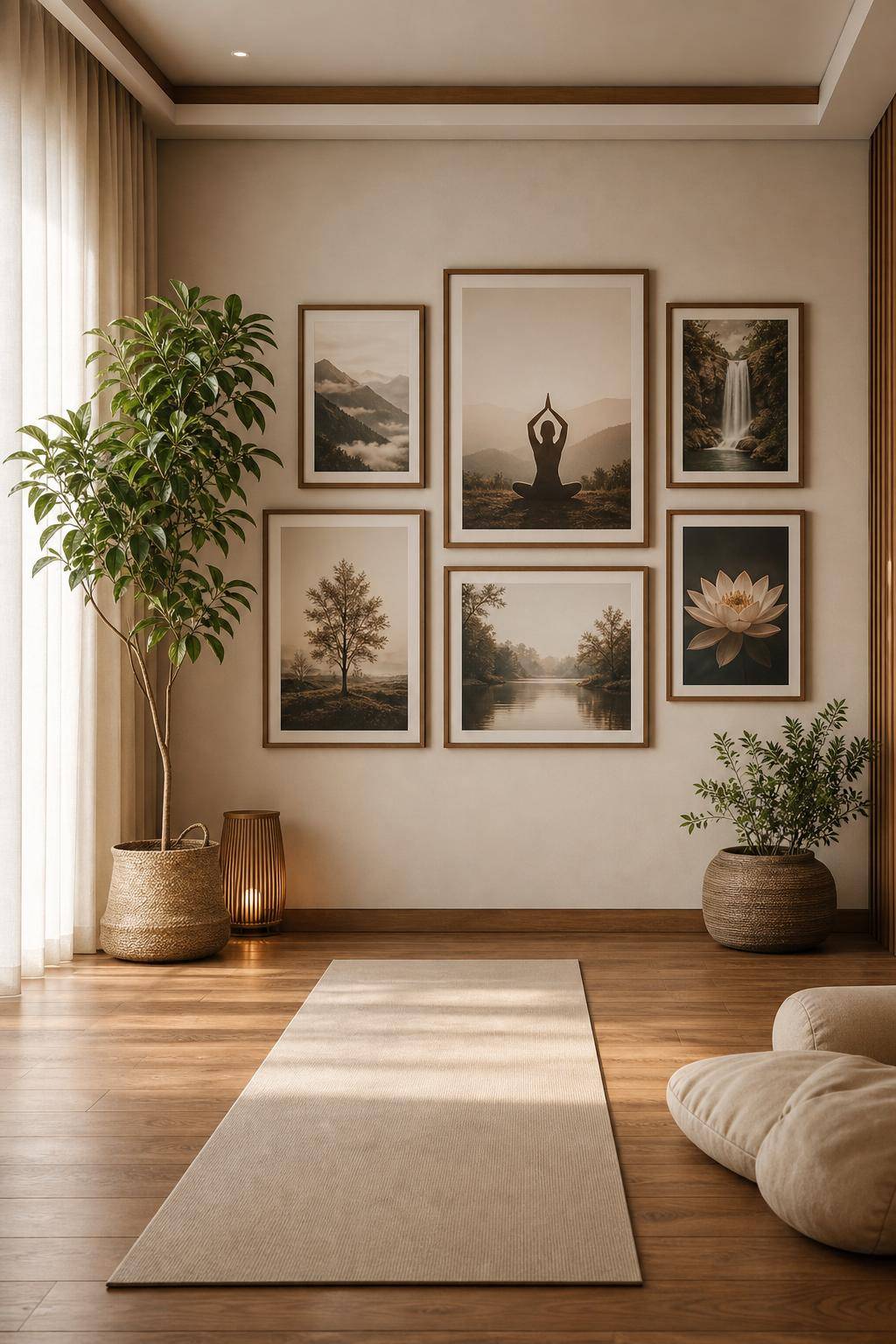 Yoga-Raum einrichten: Inspiration- Erstelle eine Fotowand mit Yoga-Motiven