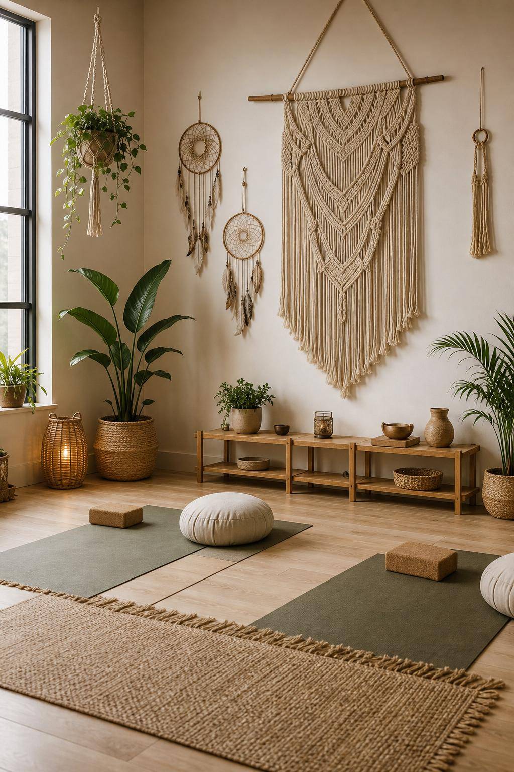 Yoga-Raum einrichten: Inspiration- Hänge Traumfänger oder Makramee-Dekorationen auf