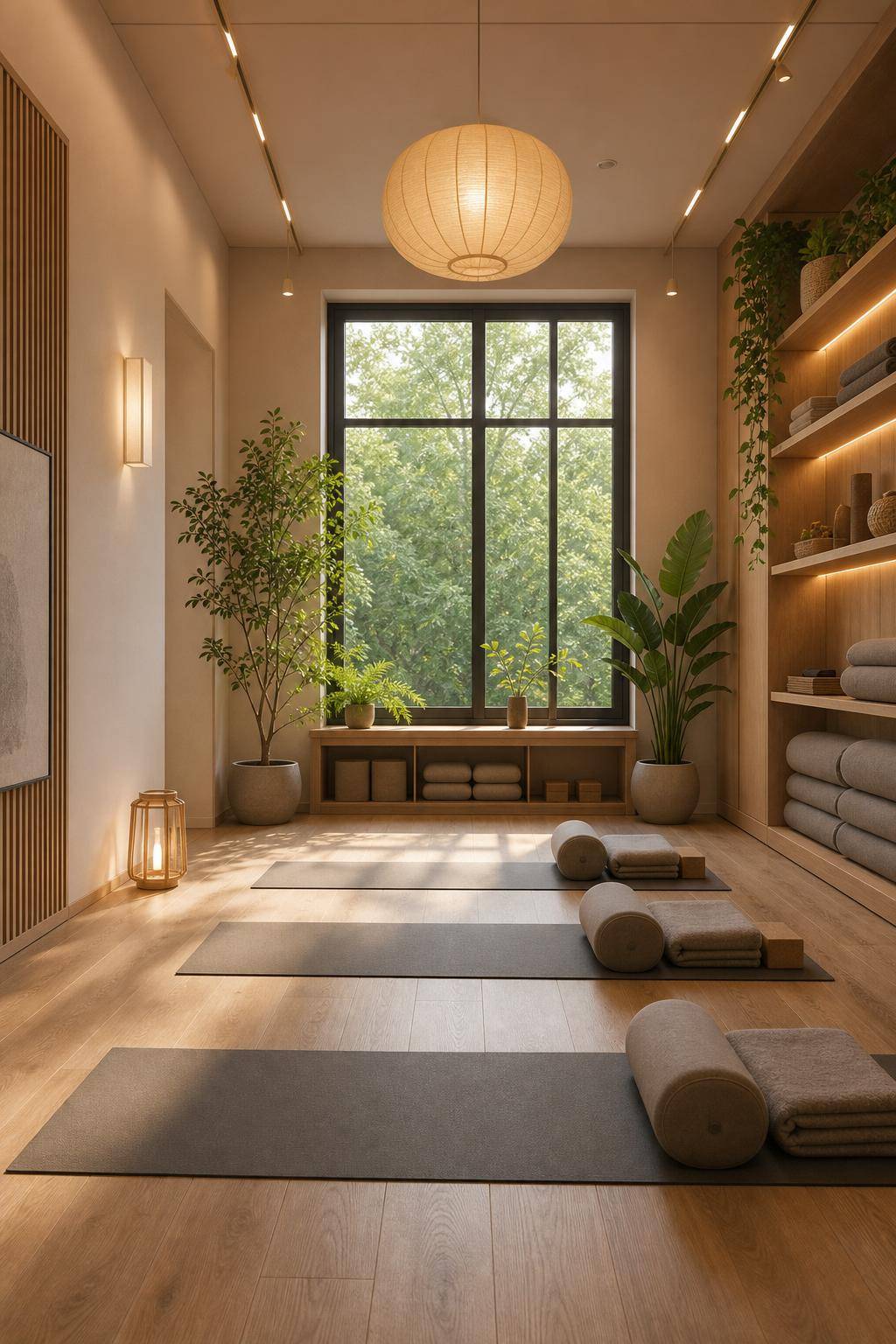Yoga-Raum einrichten: Inspiration- Installiere dimmbare Lampen für stimmungsvolles Licht