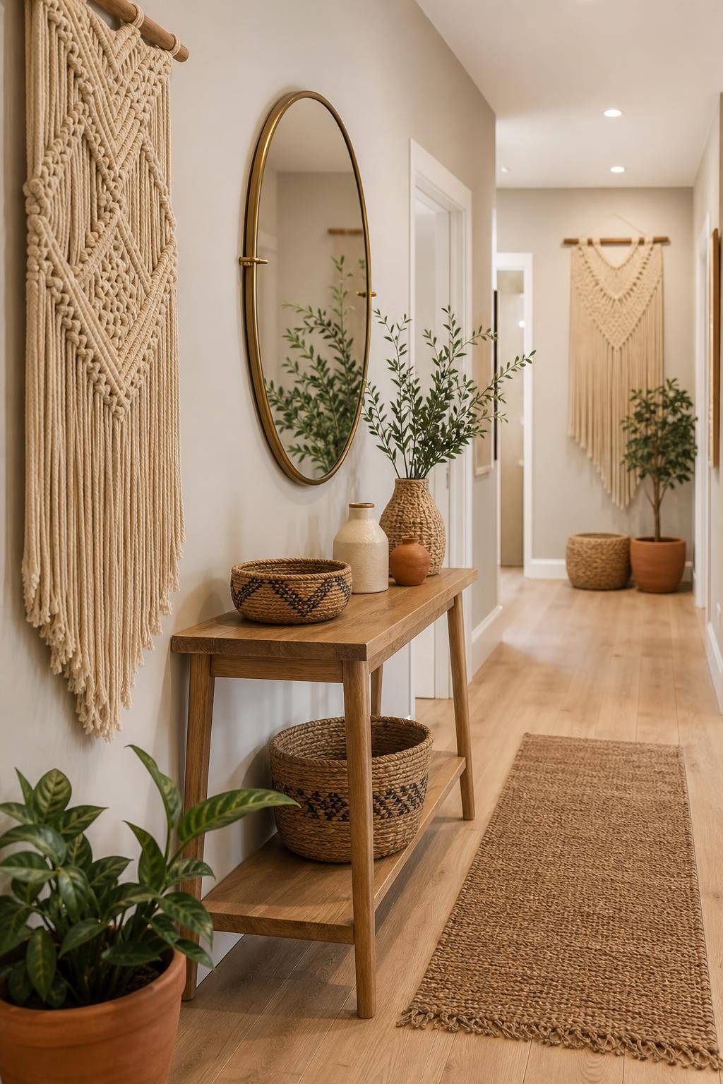 Dekoideen für den Flur- Ergänze handgemachte Makramees für Boho-Charme