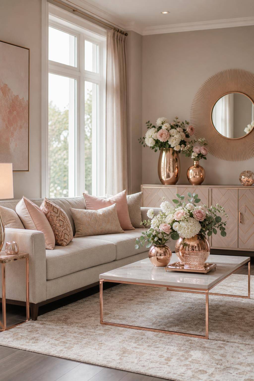 Dekoideen in Roségold- Präsentiere Blumen in roségoldenen Vasen