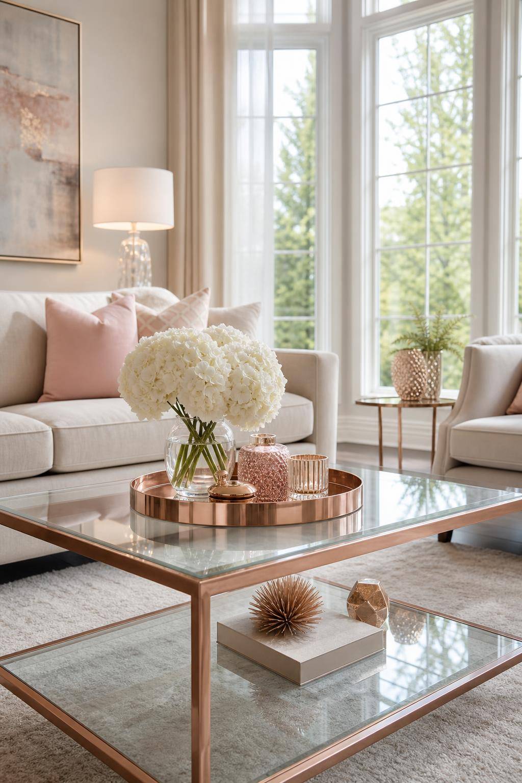 Dekoideen in Roségold- Verwende Tabletts für stilvolle Arrangements
