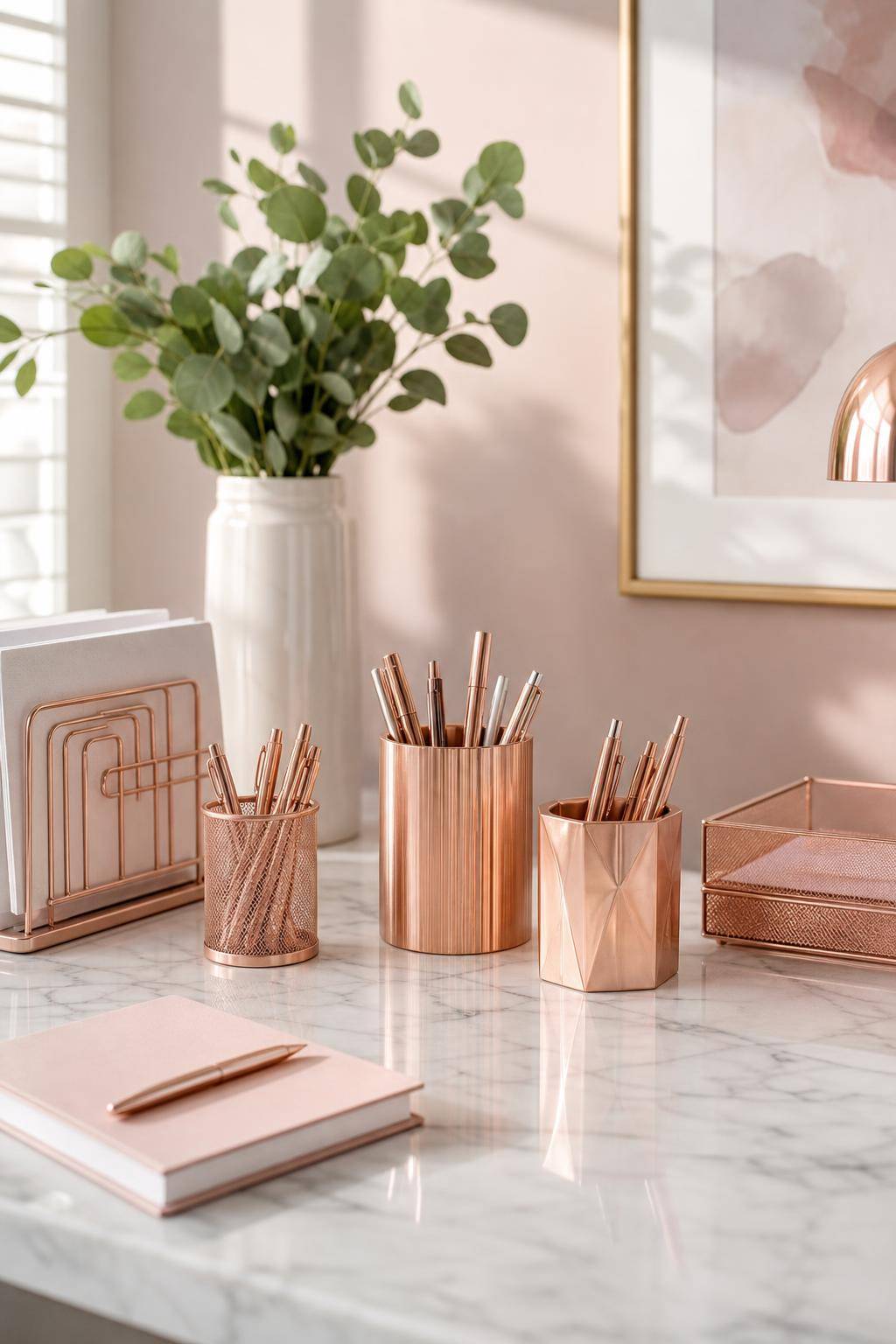 Dekoideen in Roségold- Wähle Stiftehalter in Roségold für den Schreibtisch