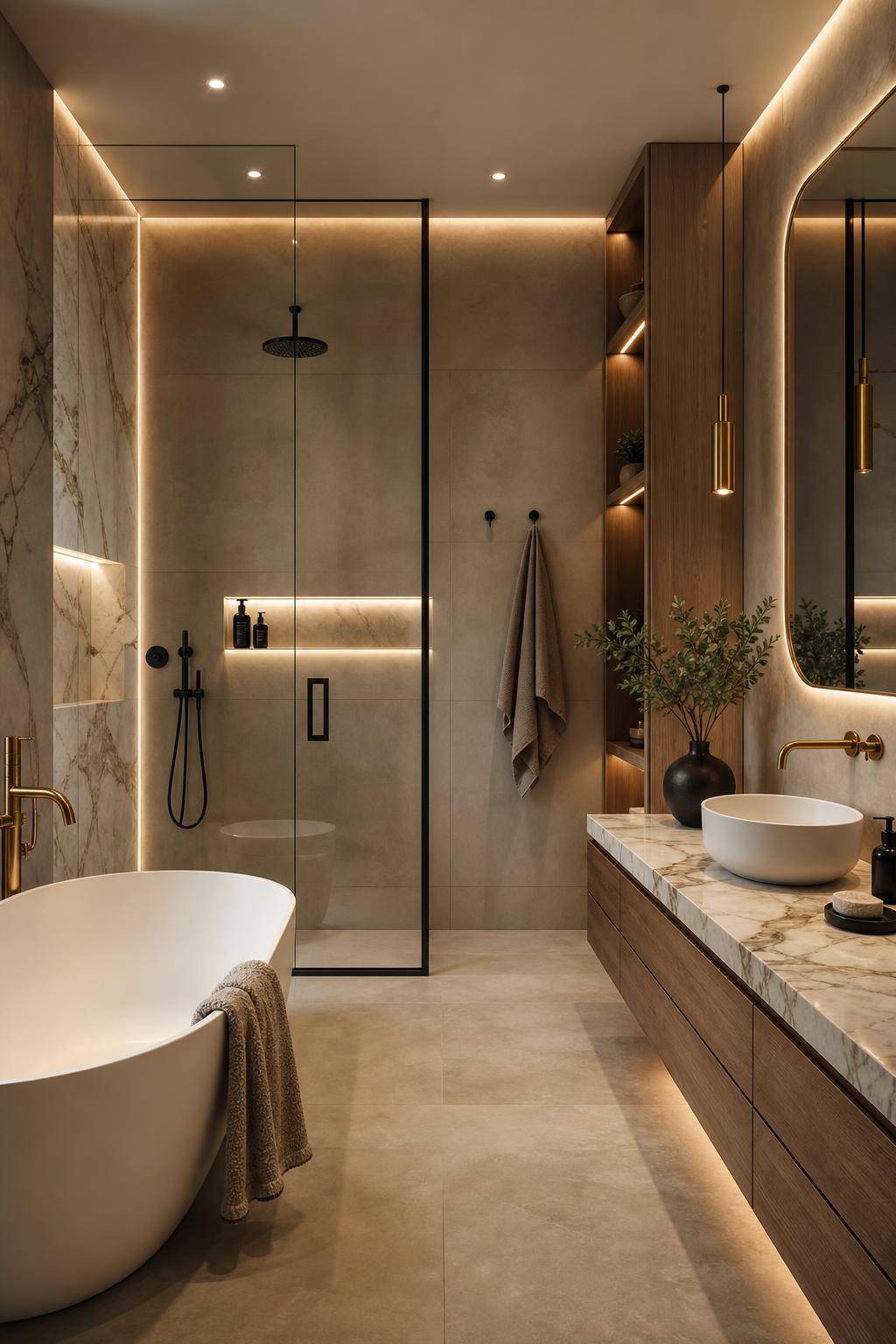 Designer-Badezimmer einrichten- Hebe Highlights durch gezielte Spotbeleuchtung hervor