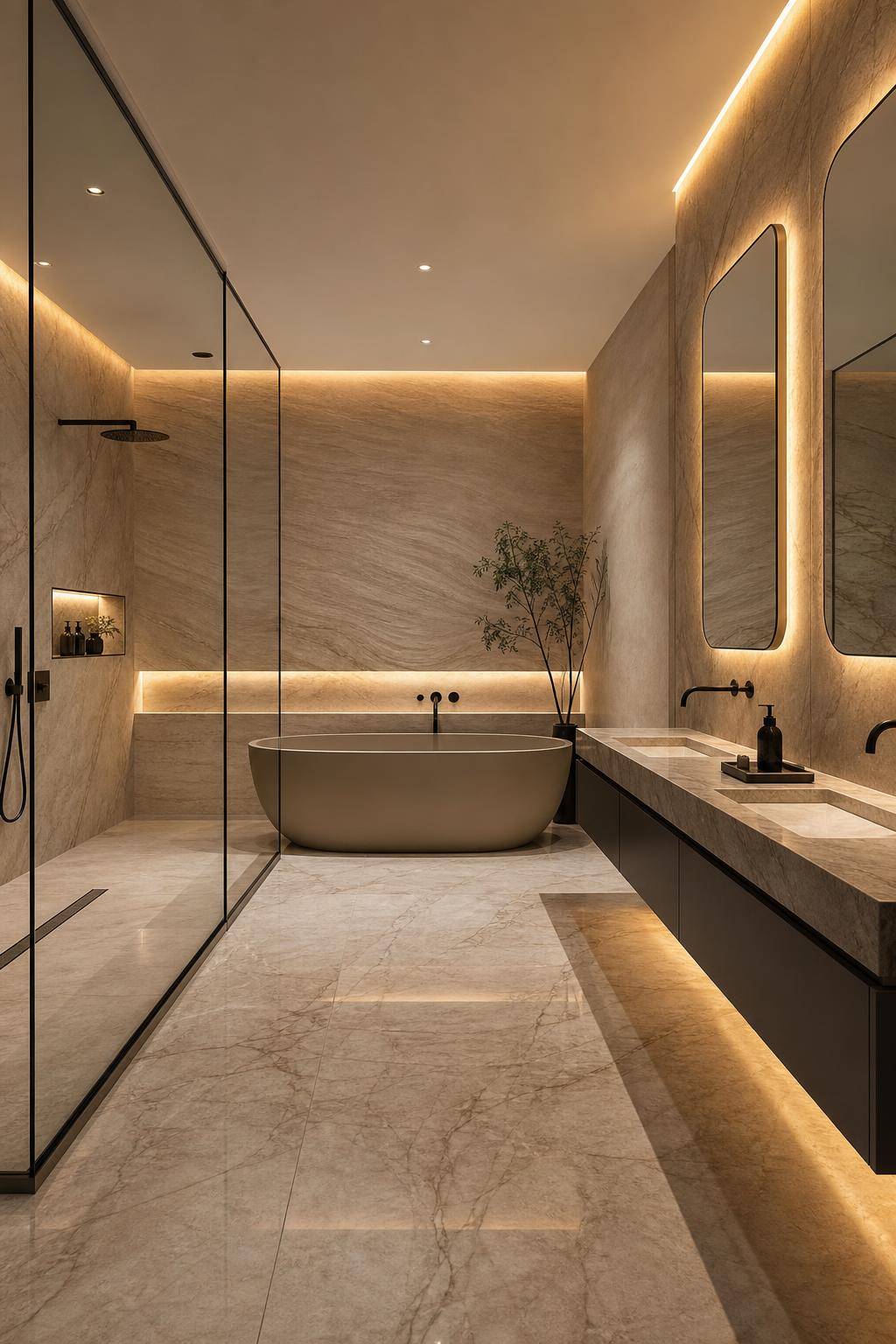Designer-Badezimmer einrichten- Integriere indirekte LED-Beleuchtung für Badästhetik