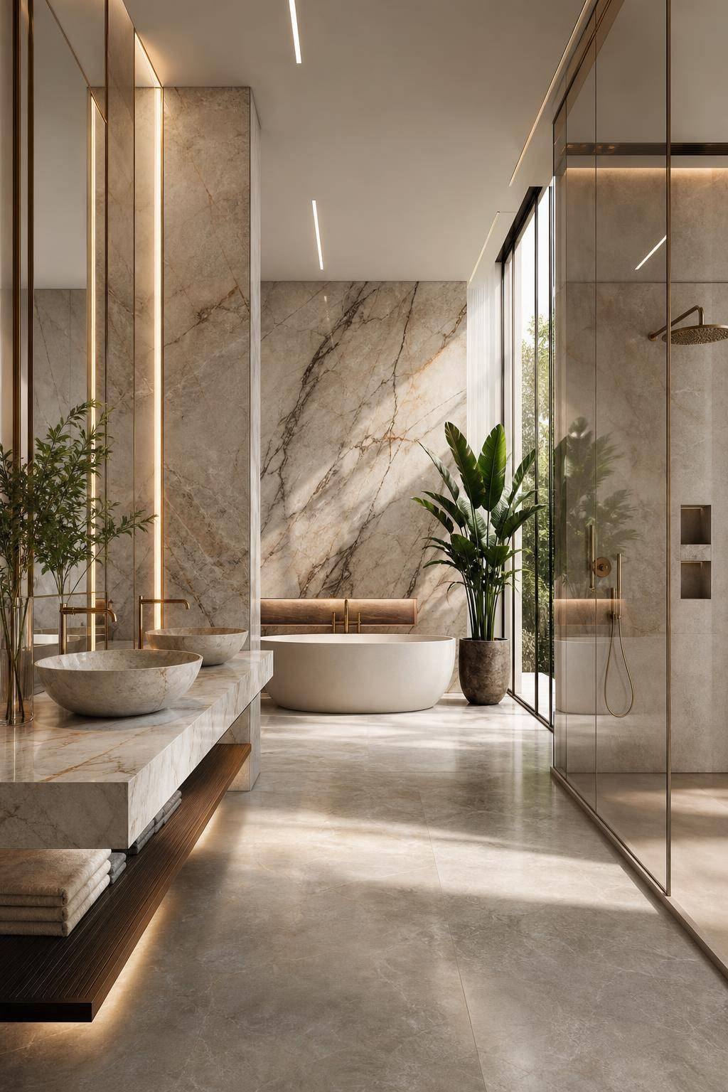 Designer-Badezimmer einrichten- Spiegle Luxus mit Marmor- oder Steinakzenten