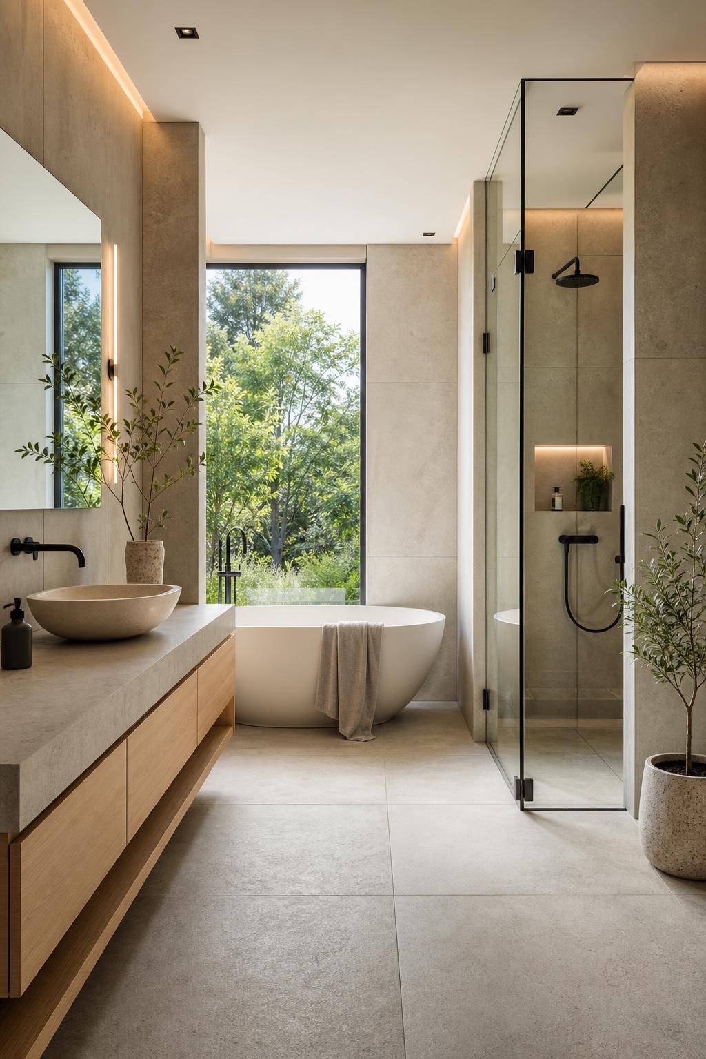 Designer-Badezimmer einrichten- Verwende minimalistische Möbel aus Naturmaterialien