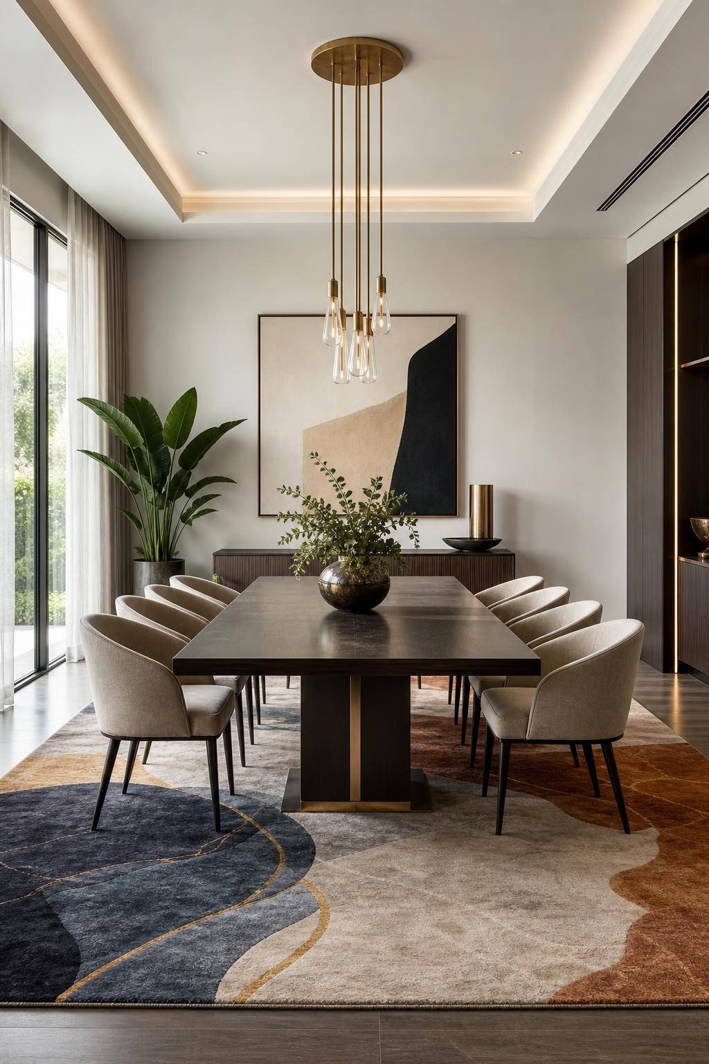 Designer-Esszimmer einrichten- Betone den Raum mit einem Teppich-Highlight
