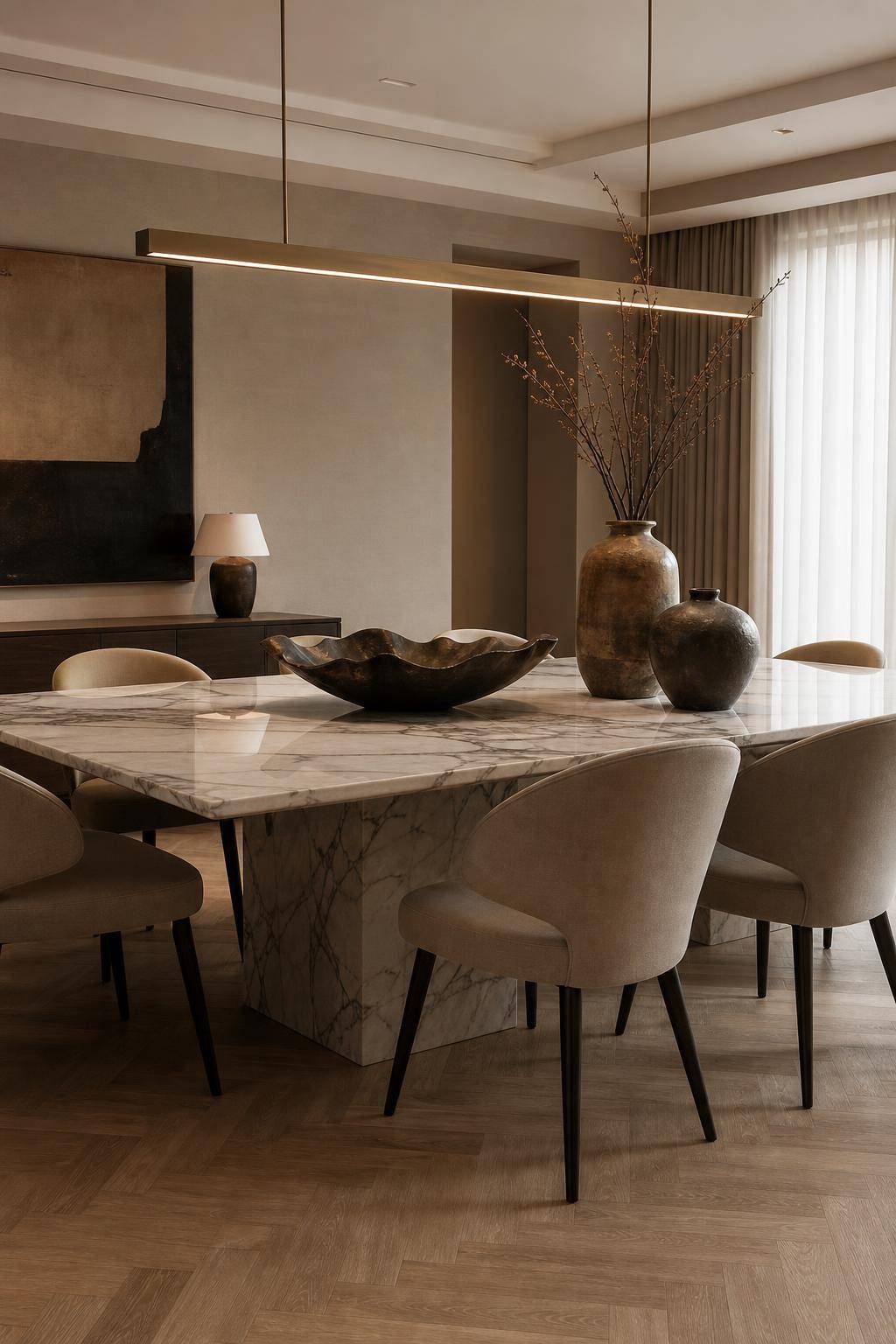 Designer-Esszimmer einrichten- Ergänze den Tisch durch Statement-Dekoration