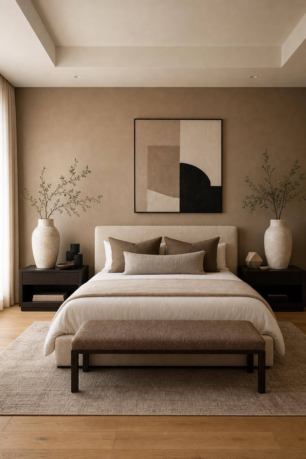 Designer-Schlafzimmer einrichten- Dekoriere mit skulpturalen Vasen und Accessoires