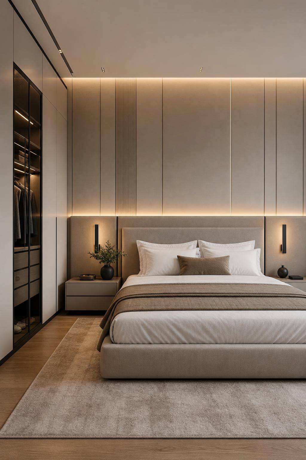 Designer-Schlafzimmer einrichten- Integriere minimalistische Nachttische mit klaren Linien