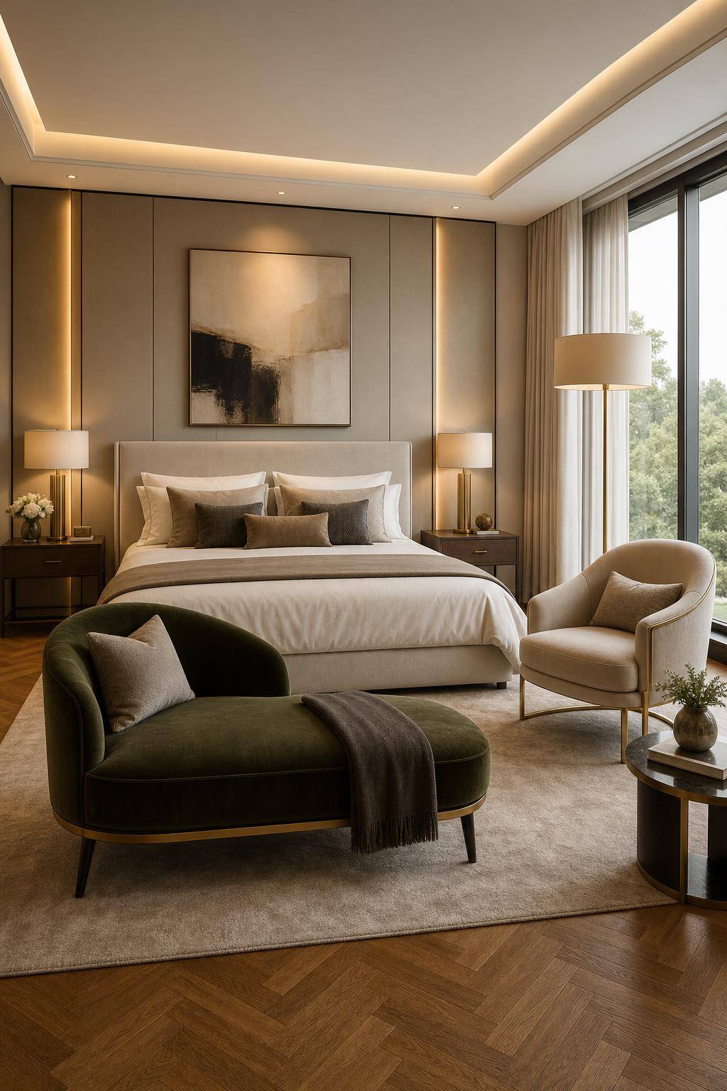 Designer-Schlafzimmer einrichten- Setze Sessel oder Chaiselongue als Luxusdetail