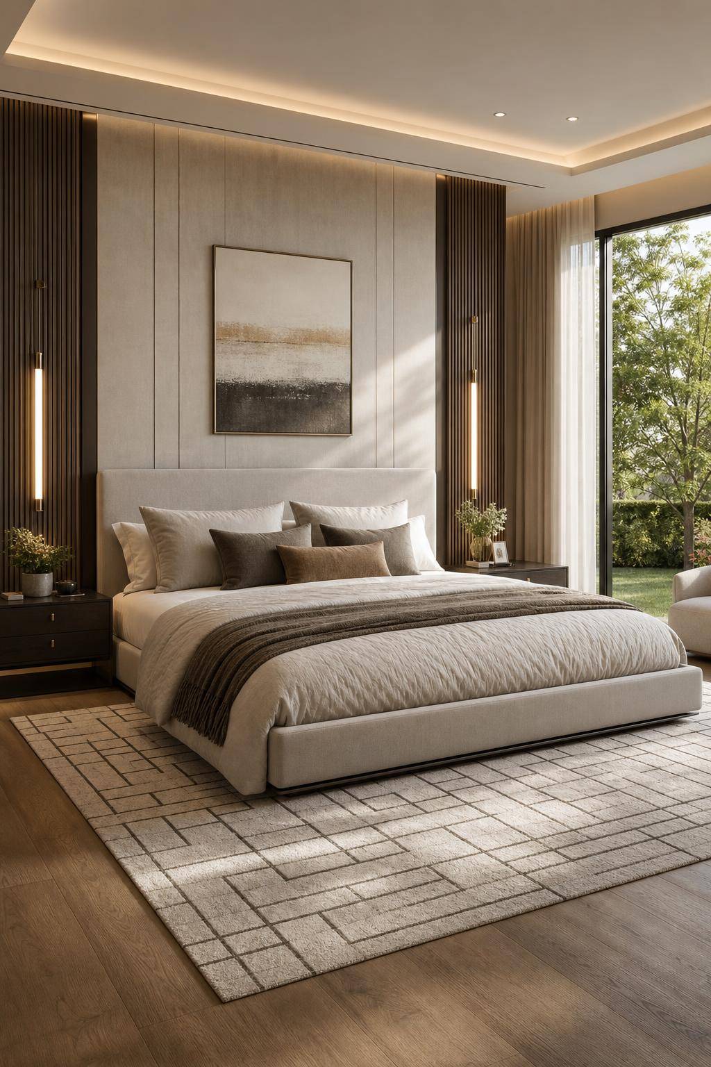 Designer-Schlafzimmer einrichten- Setze auf geometrisch gemusterte Teppiche