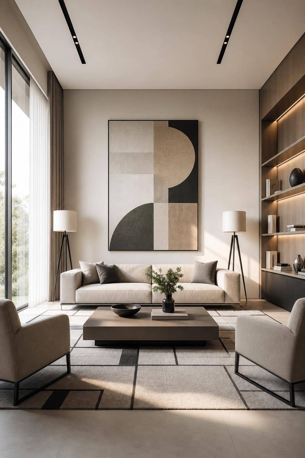 Designer-Wohnzimmer einrichten- Folge klaren Linien und symmetrischen Formen