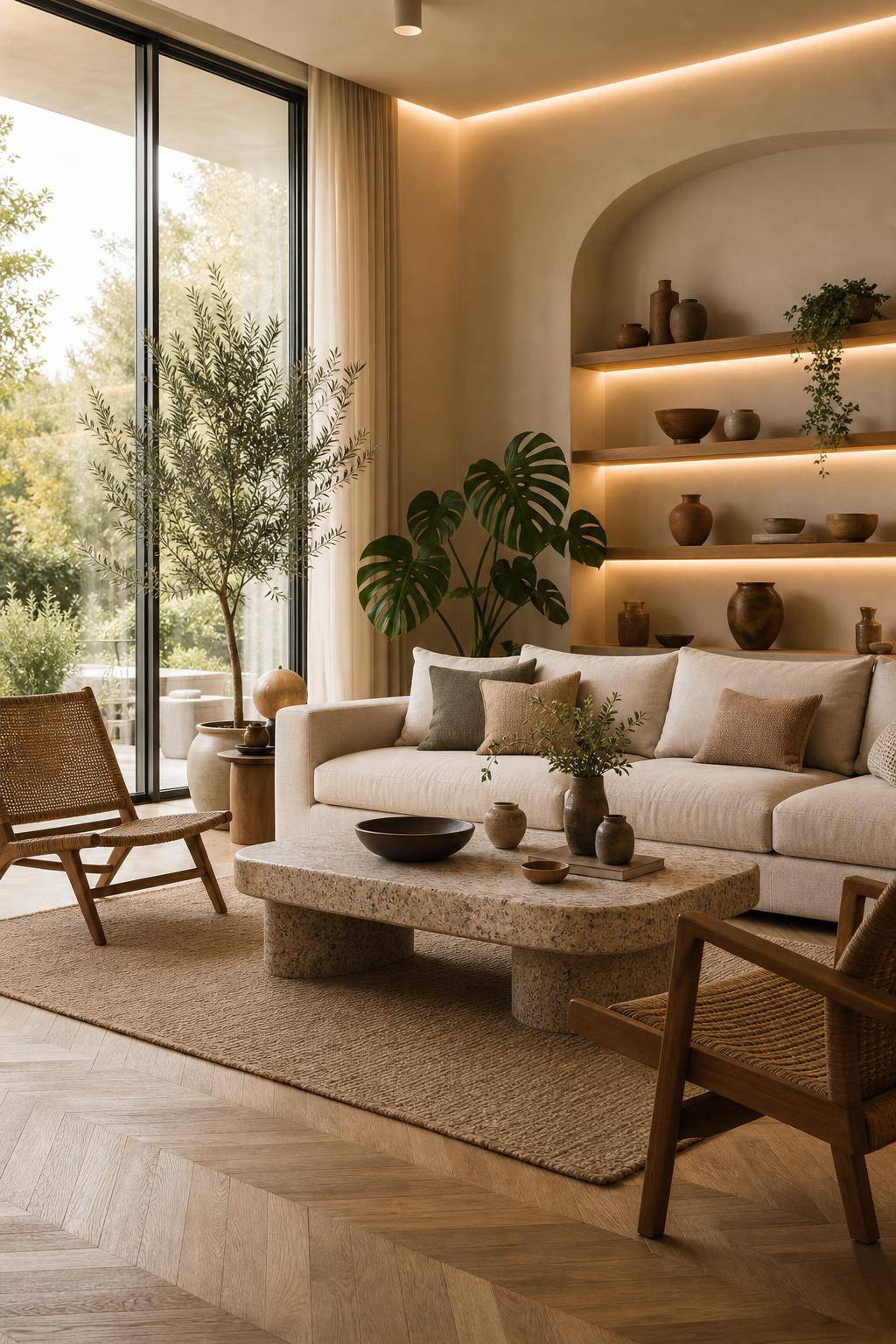 Designer-Wohnzimmer einrichten- Lasse Naturmaterialien gezielt einfließen