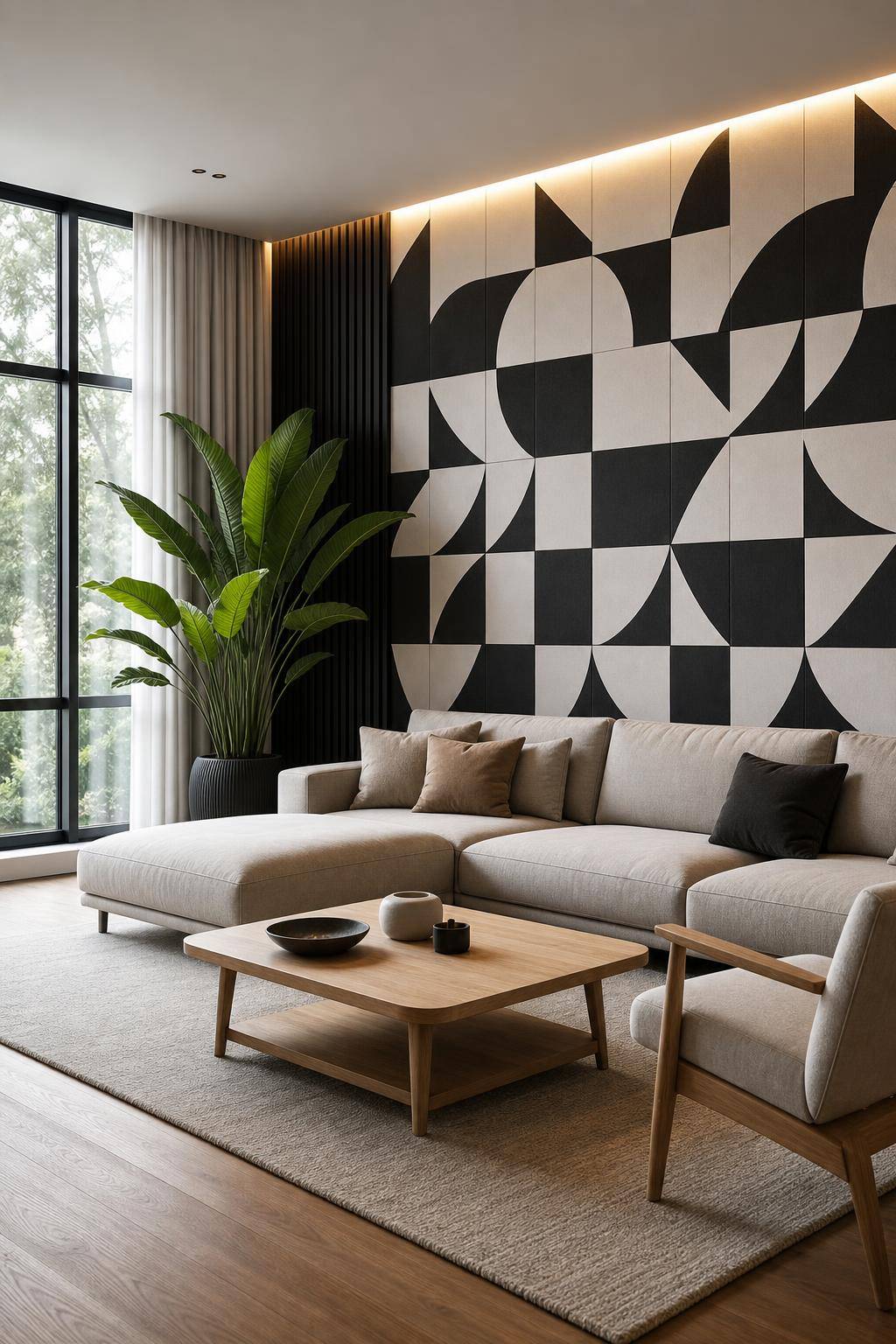 Einrichtung mit geometrischen Mustern- Gestalte eine Akzentwand mit geometrischer Tapete