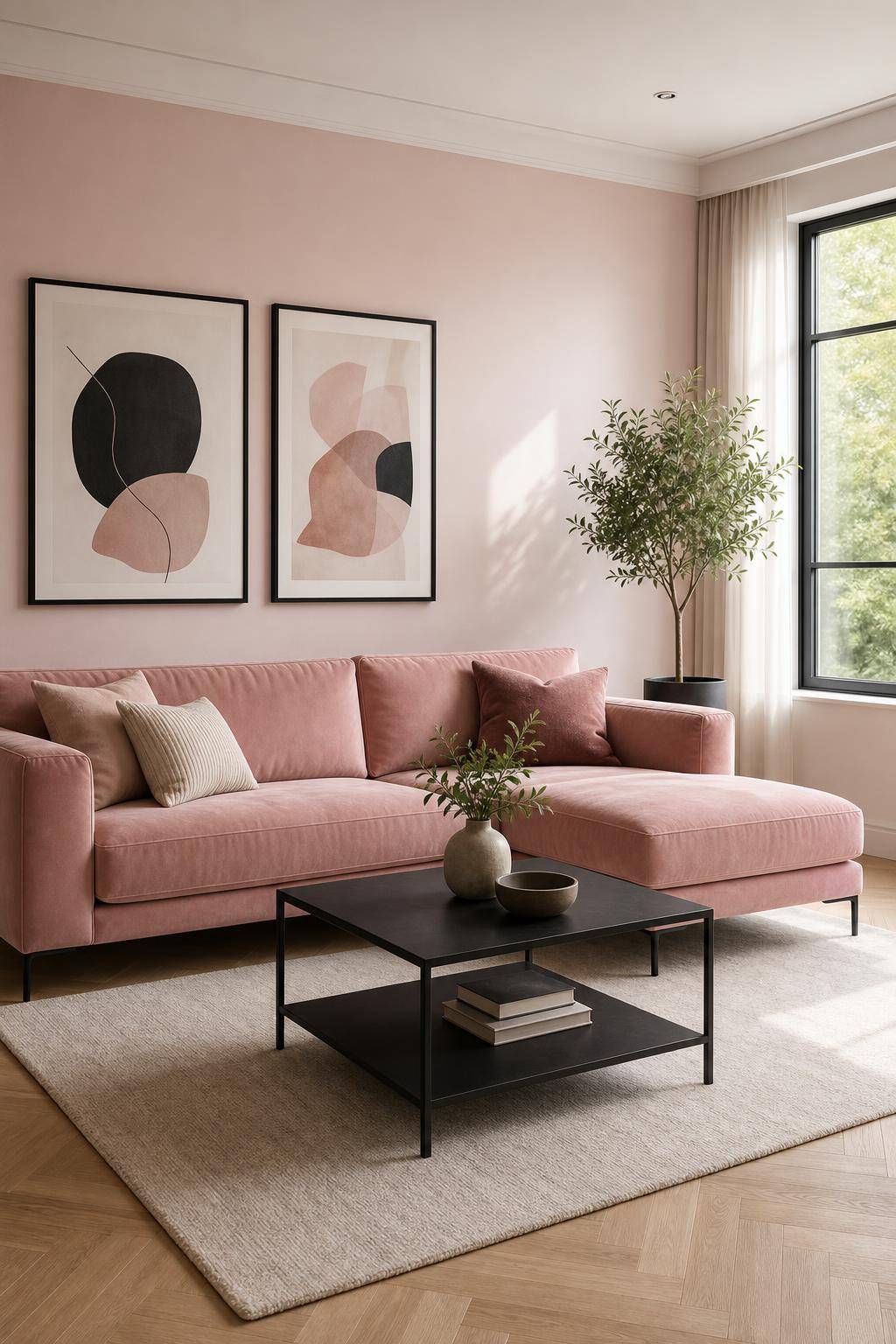 Einrichtungsideen: Welche Farbe passt zu Rosa?- Setze Akzente mit schwarzen Elementen