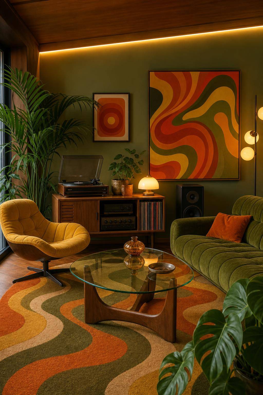 Einrichtungsideen im 60er-Jahre-Stil- Hänge psychedelische Wandbilder auf