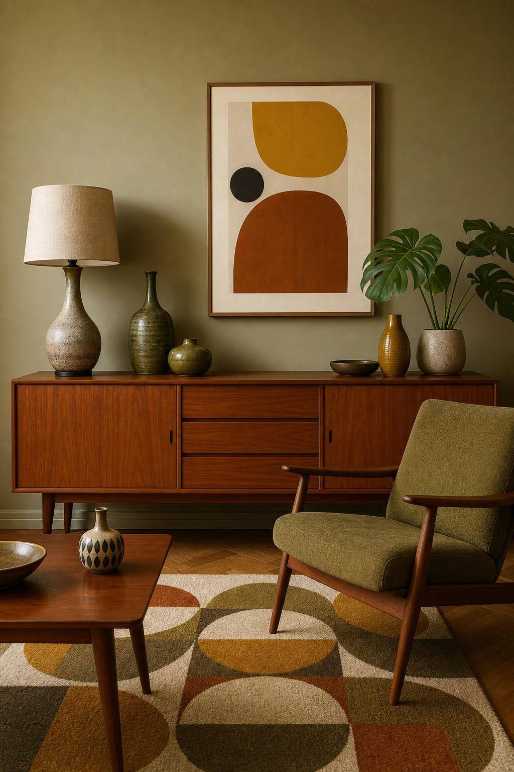 Einrichtungsideen im 60er-Jahre-Stil- Verwende minimalistische Sideboards