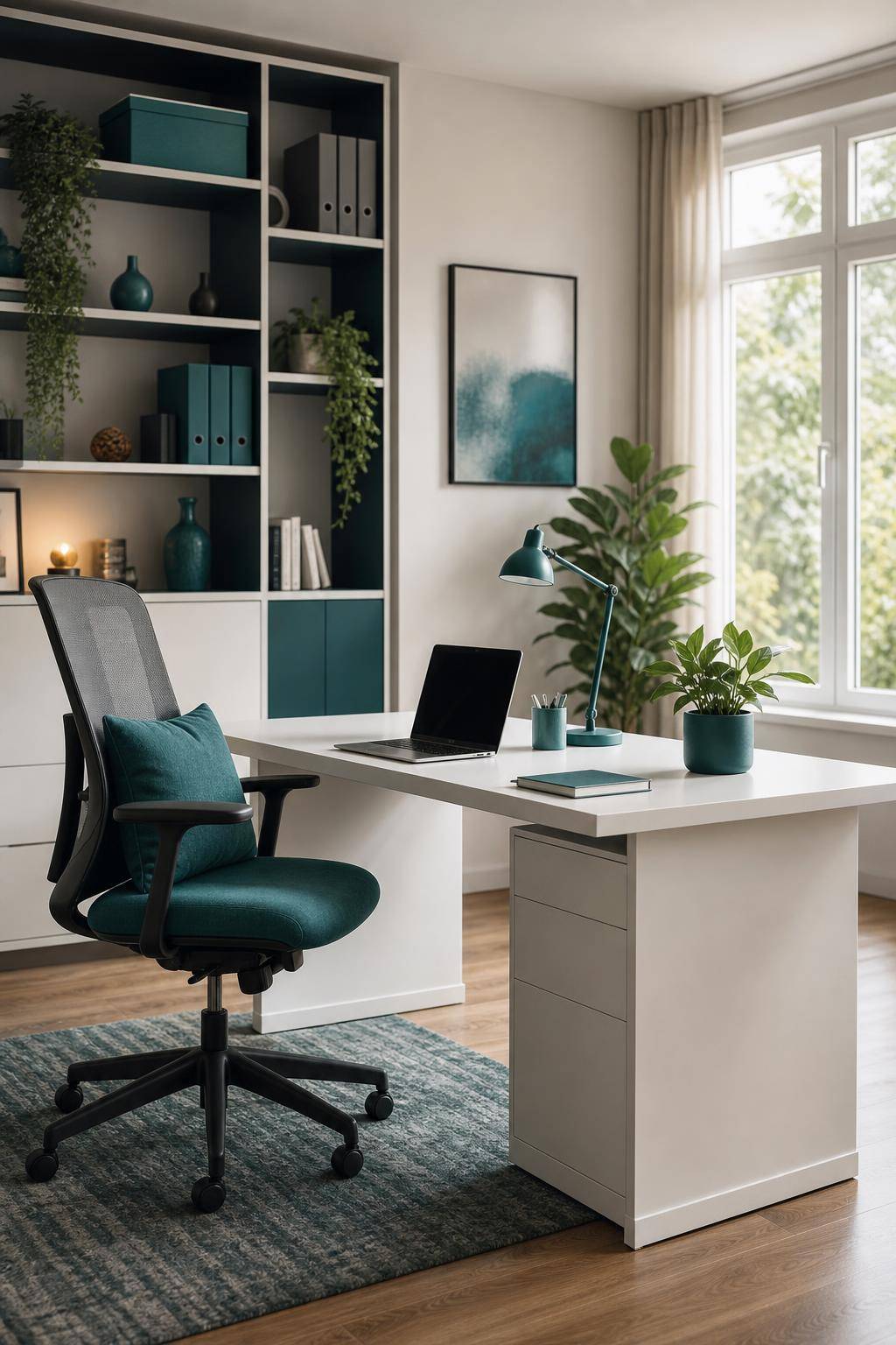 Einrichtungsideen mit der Farbe Petrol- Style dein Homeoffice mit petrolfarbenen Accessoires