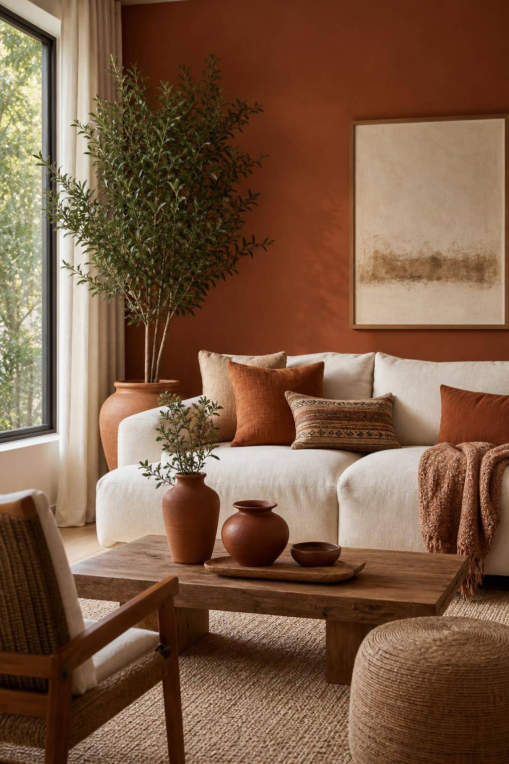 Einrichtungsideen mit der Farbe Terracotta-Setze Terracotta-Akzente in deinem Wohnzimmer