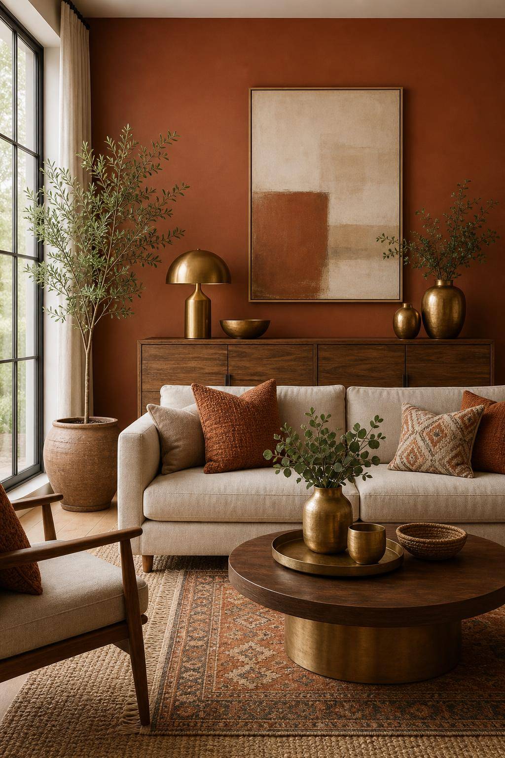 Einrichtungsideen mit der Farbe Terracotta- Kombiniere Terracotta mit goldenen Accessoires