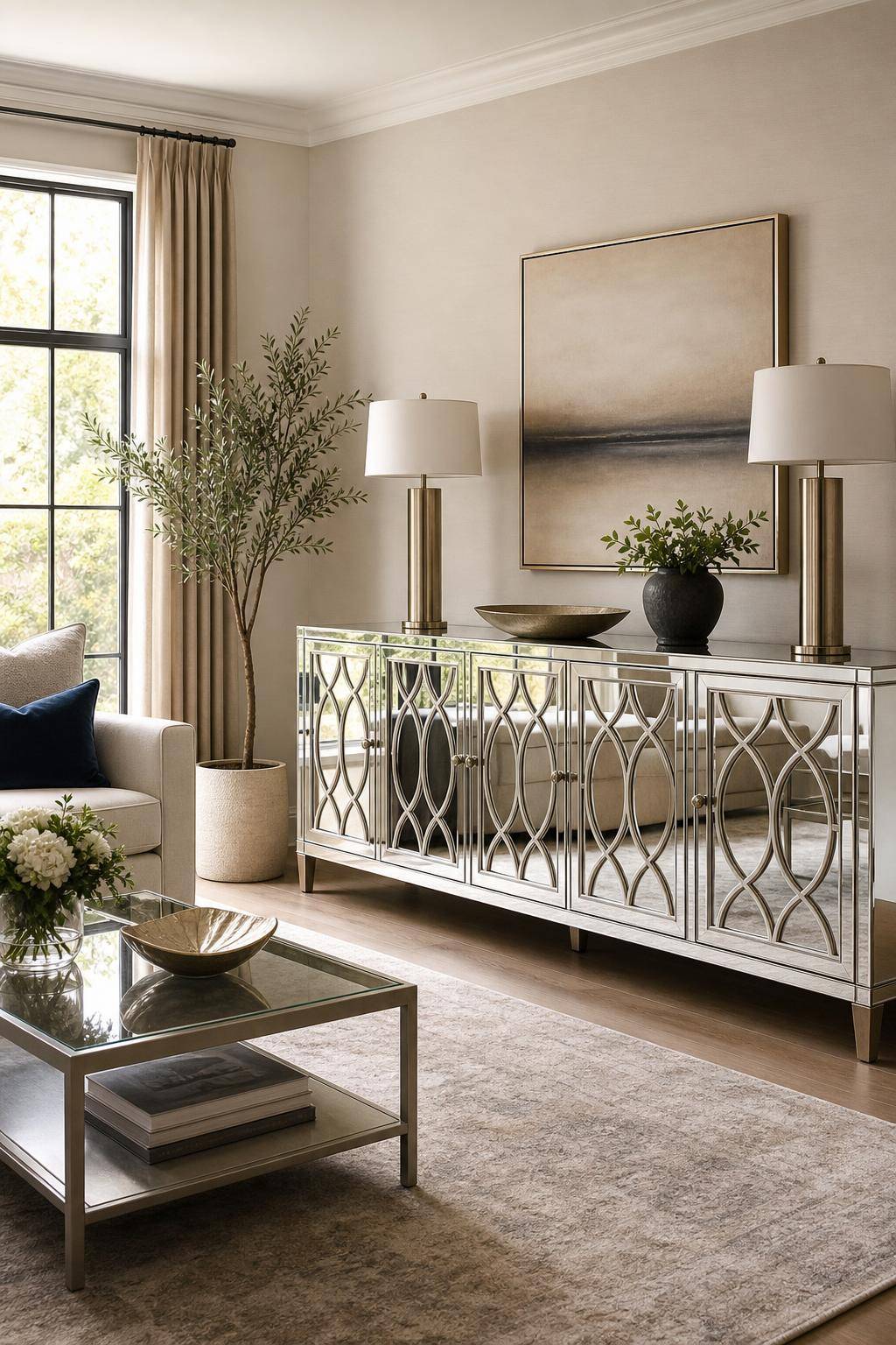 Einrichtungsinspiration mit verspiegelten Möbeln- Verziere Sideboards mit verspiegelten Türen