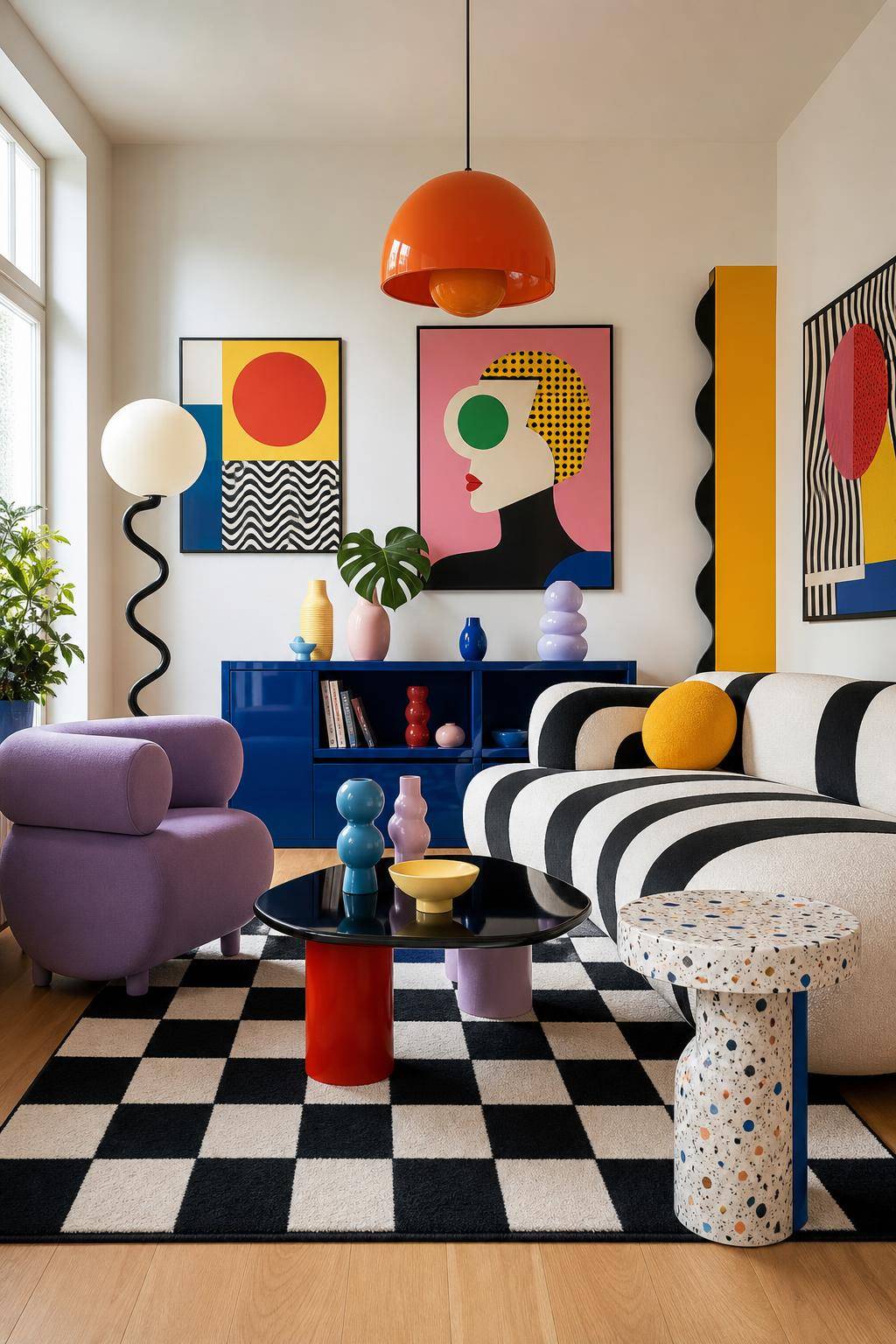 Einrichtungsstil: Memphis-Design- Arrangiere Pop-Art-Poster an den Wänden
