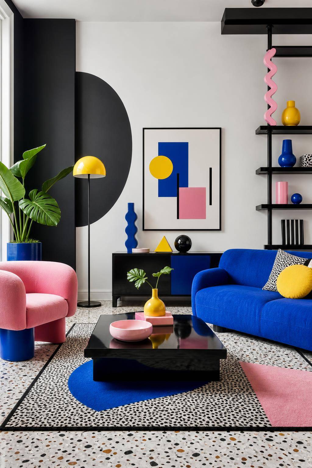 Einrichtungsstil: Memphis-Design- Ergänze monochrome Flächen mit Farbtupfern