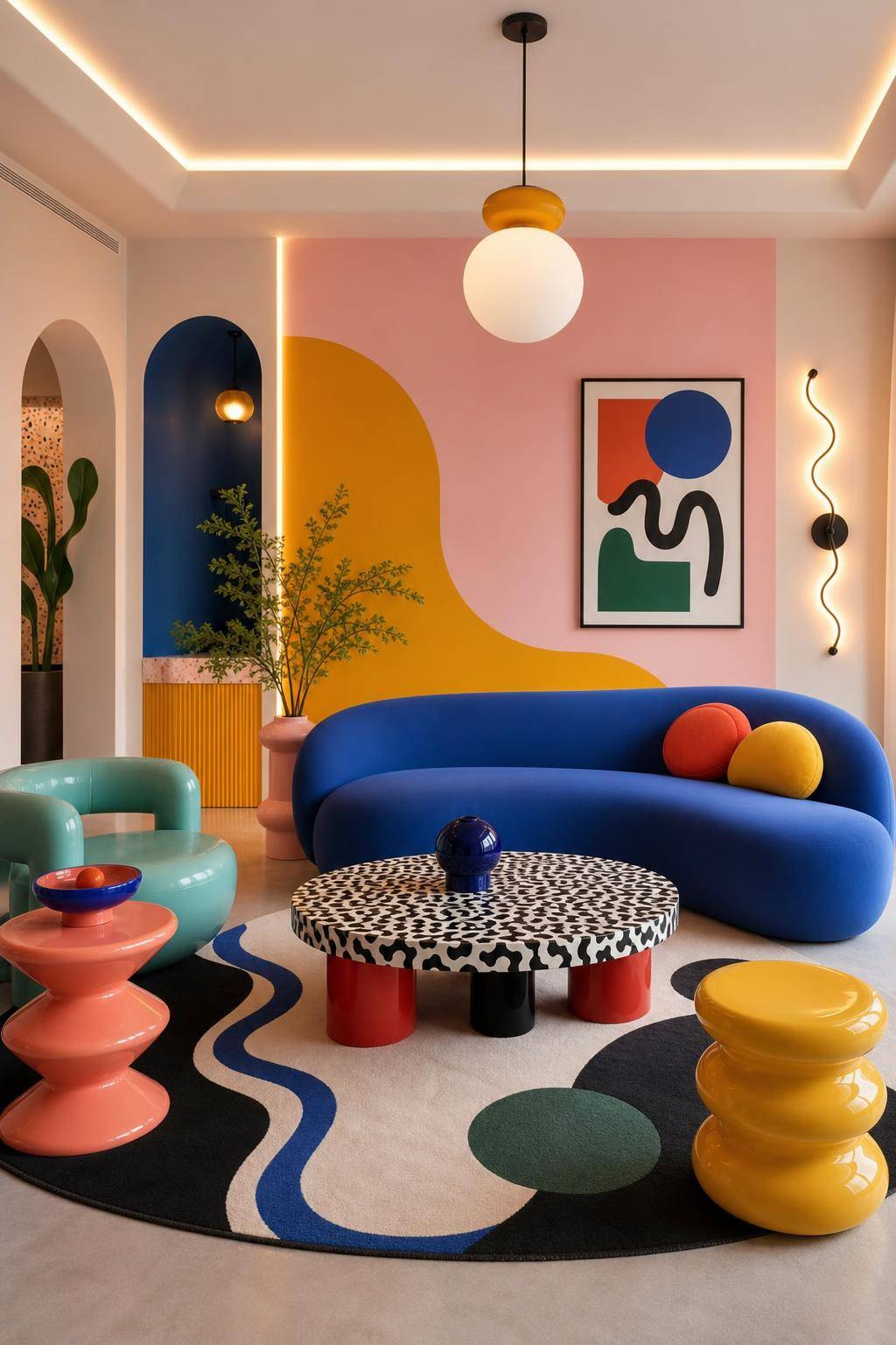Einrichtungsstil: Memphis-Design- Experimentiere mit geschwungenen Möbelkonturen