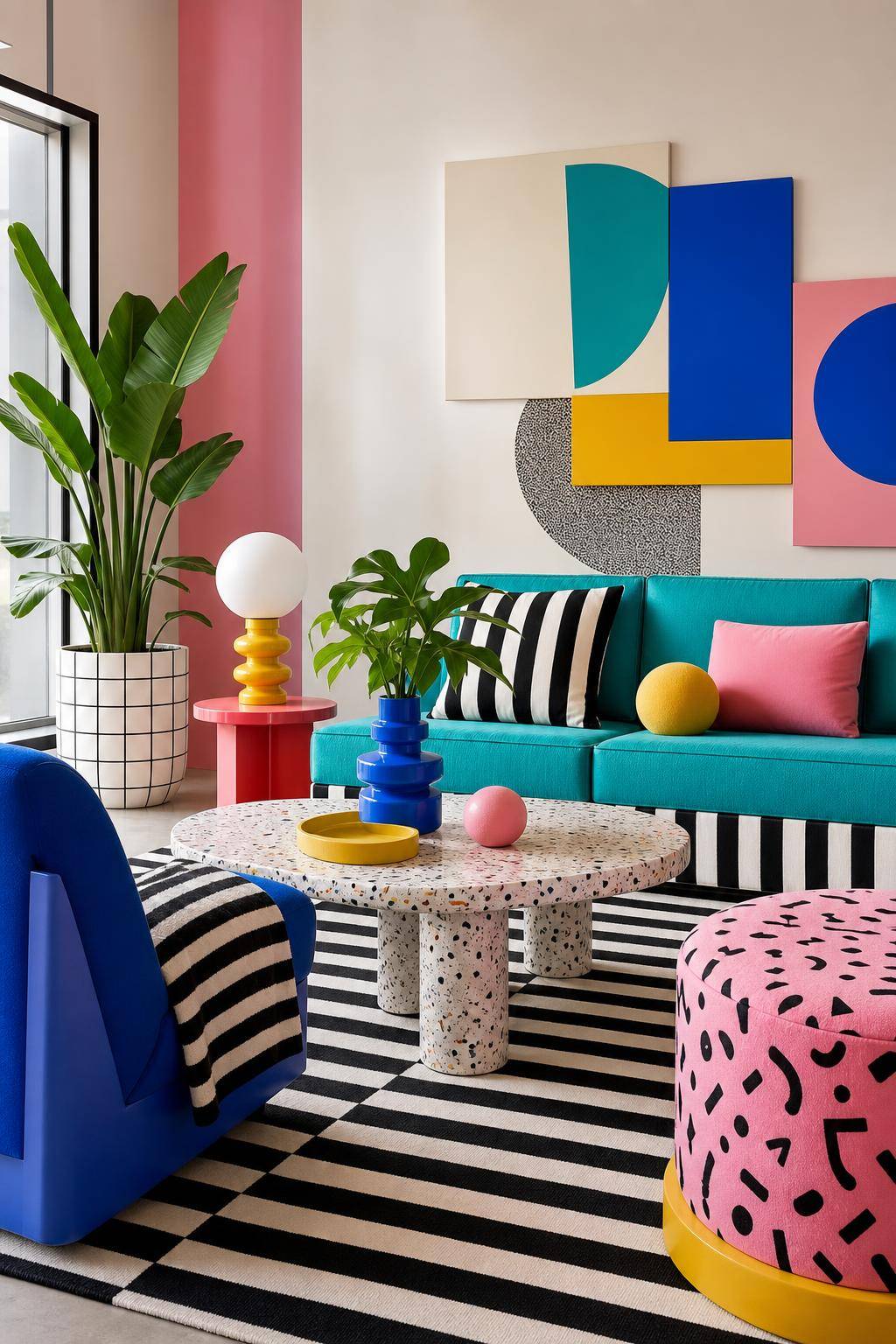 Einrichtungsstil: Memphis-Design- Kreiere Dynamik durch gestreifte Textilien