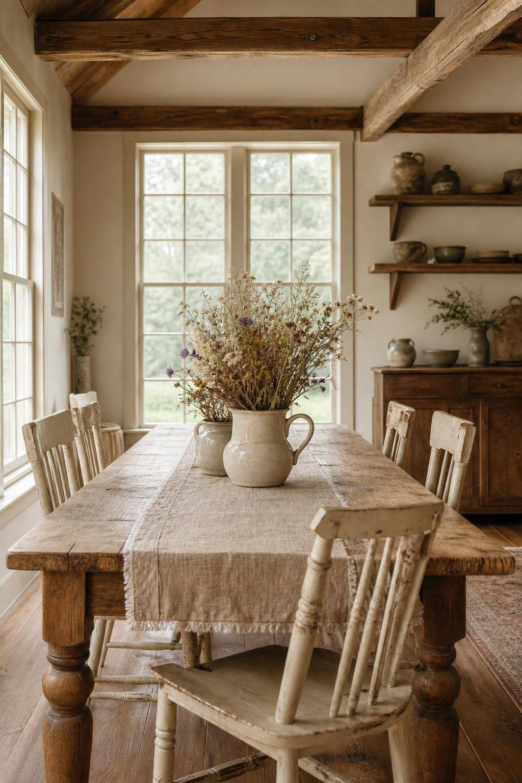 Esszimmer im Landhausstil- Arrangiere Trockenblumen in Vintage-Vasen