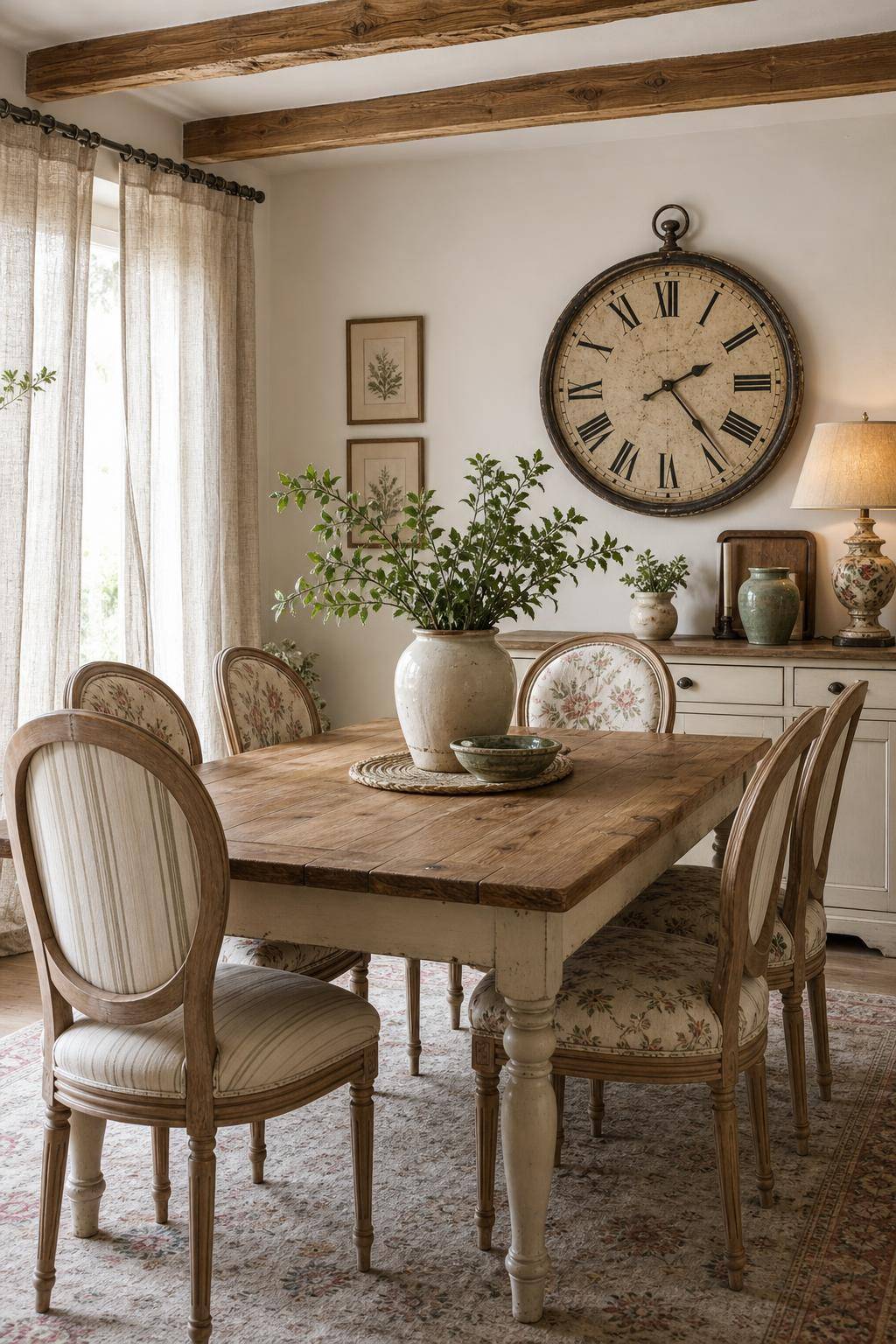 Esszimmer im Landhausstil- Belebe den Raum mit Wanduhren im Retro-Look