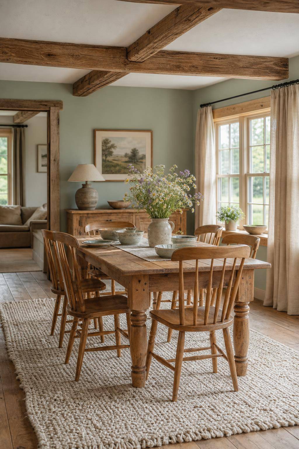 Esszimmer im Landhausstil- Erzeuge Gemütlichkeit mit flauschigen Wollteppichen