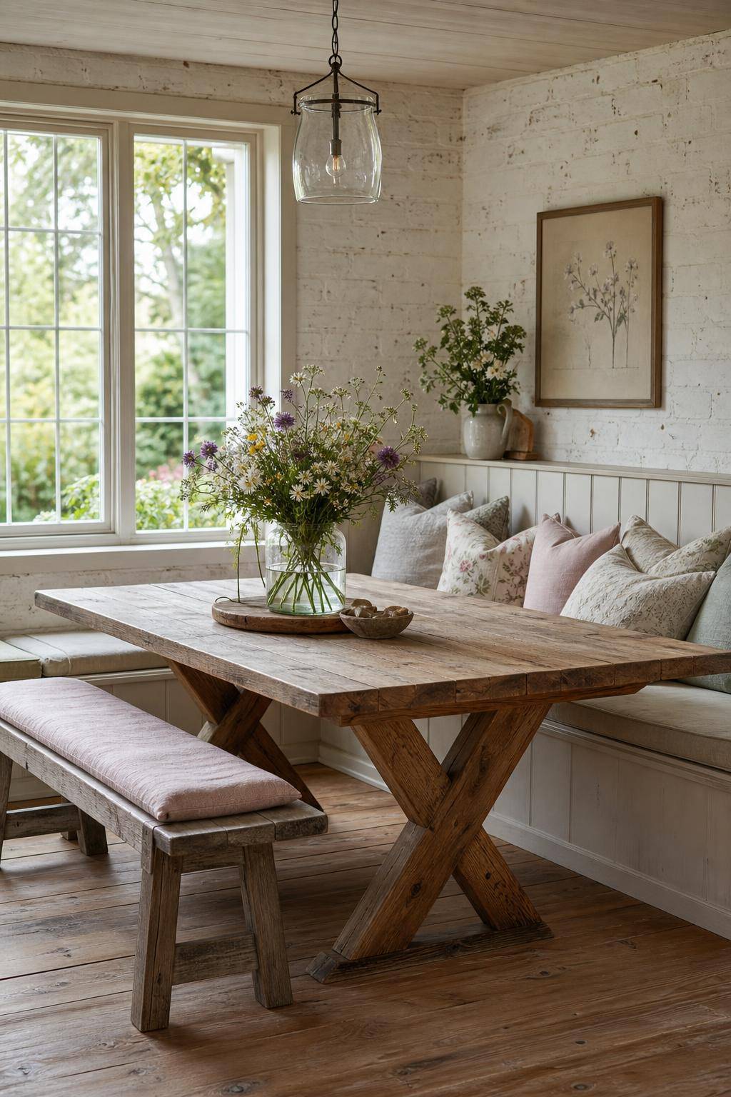 Esszimmer im Landhausstil- Gestalte eine Sitzbank mit weichen Polstern