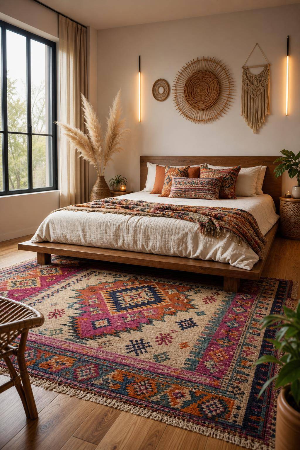 Ideen: Einrichten mit Boho-Teppich- Gönne dem Schlafzimmer einen farbenfrohen Hingucker