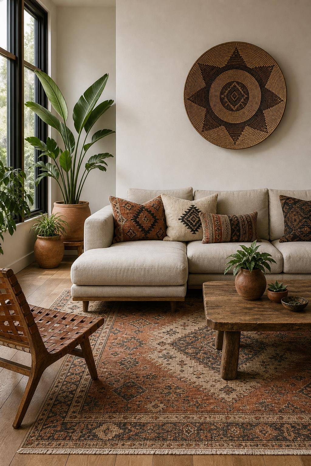 Ideen: Einrichten mit Boho-Teppich- Streue Kissen im selben Muster wie der Teppich