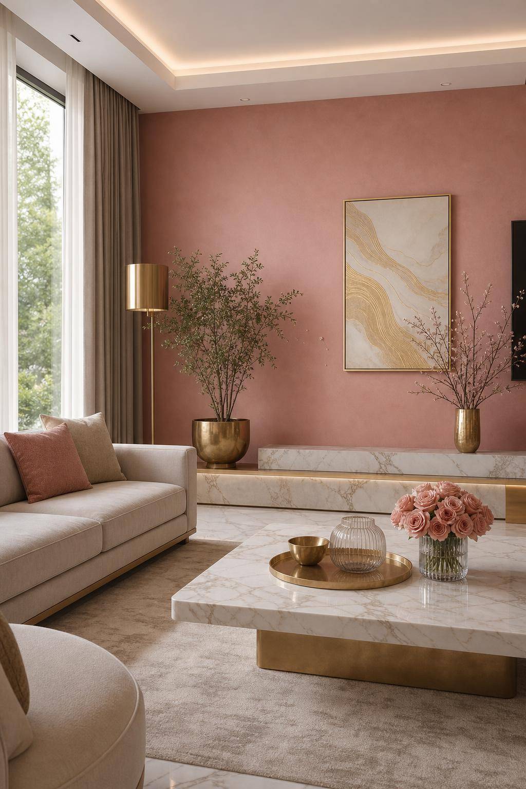 Ideen: Wandfarbe Rosa- Mixe Rosa mit Marmor für eleganten Stil