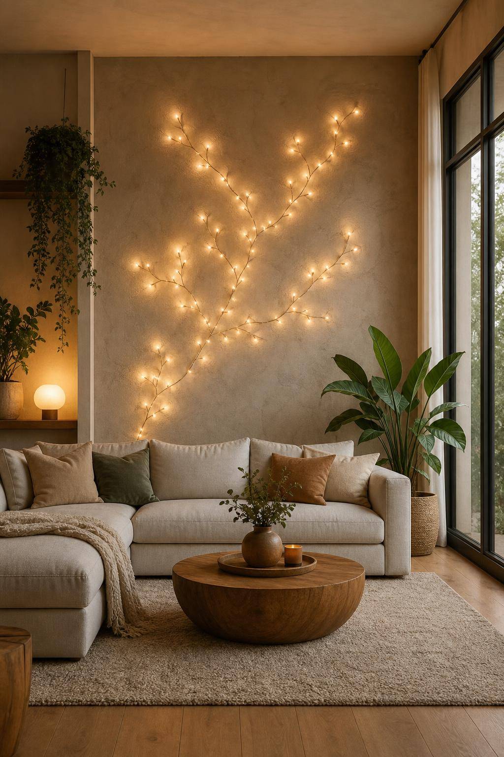 Ideen für Deko mit Lichterketten- Hänge sie als Wandbild über dein Sofa