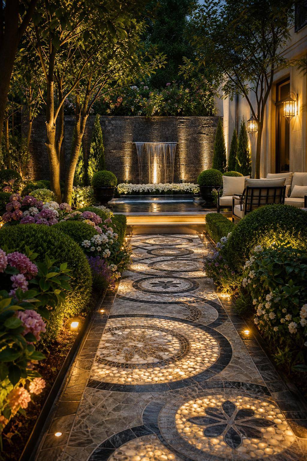 Ideen für Luxus-Garten- Schmücke Wege mit leuchtenden Steinen und Mosaiken