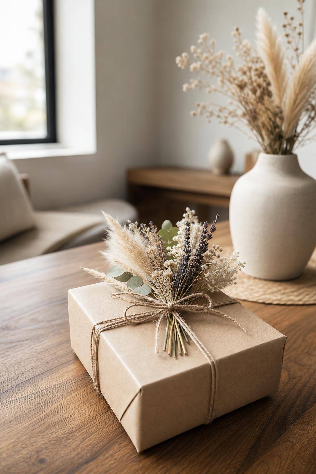 Ideen für Trockenblumen-Deko- Befestige Trockenblumen an Geschenkverpackungen