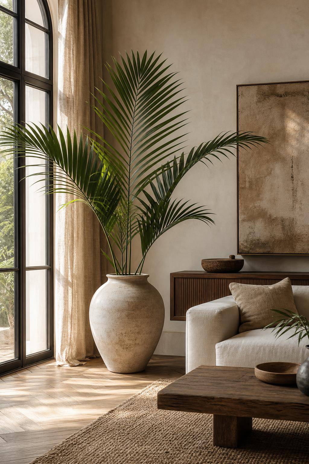 Ideen und Inspiration: Bodenvase dekorieren- Arrangiere große Palmblätter für Tropenflair