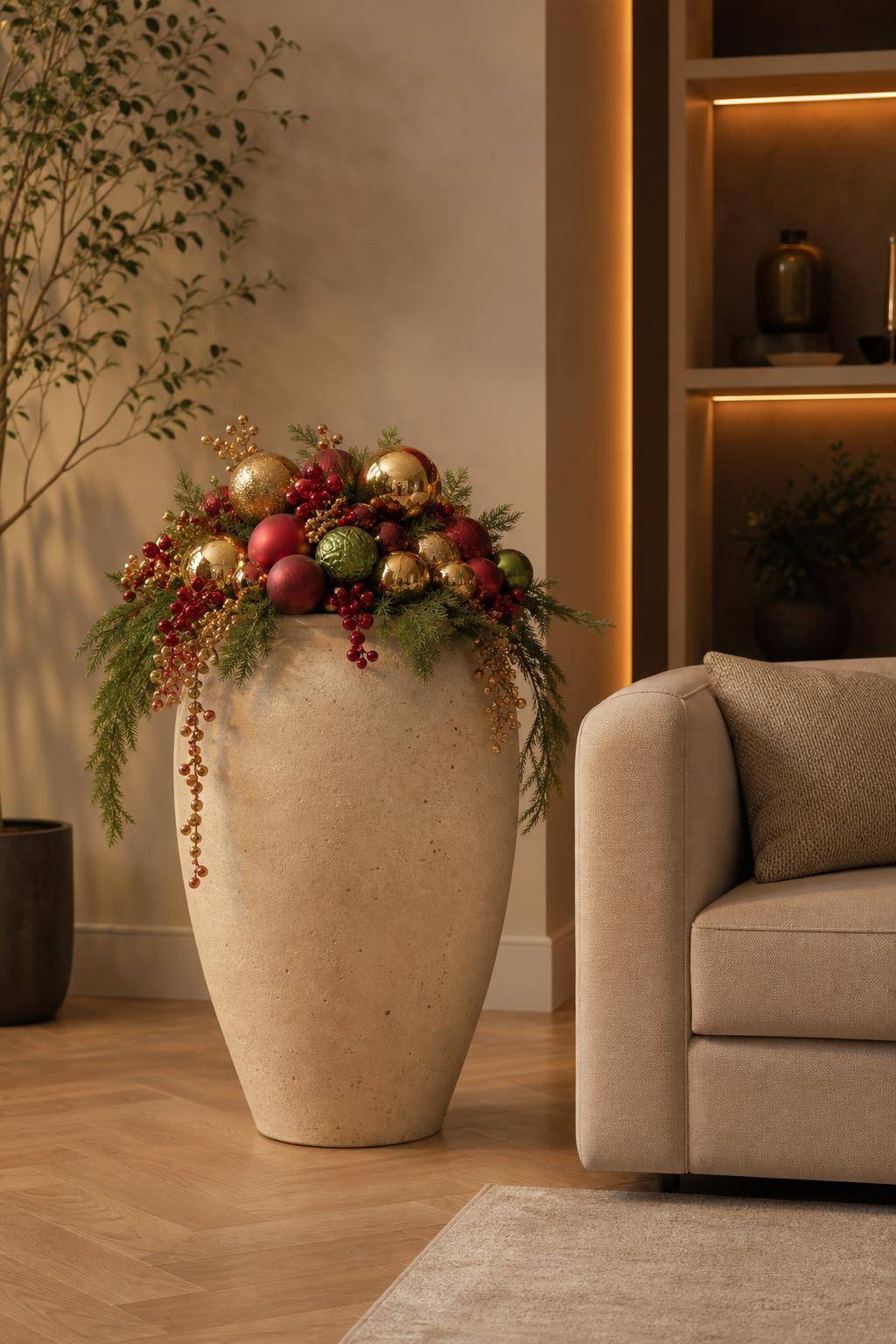 Ideen und Inspiration: Bodenvase dekorieren- Schmücke mit bunten Kugeln zur Festzeit