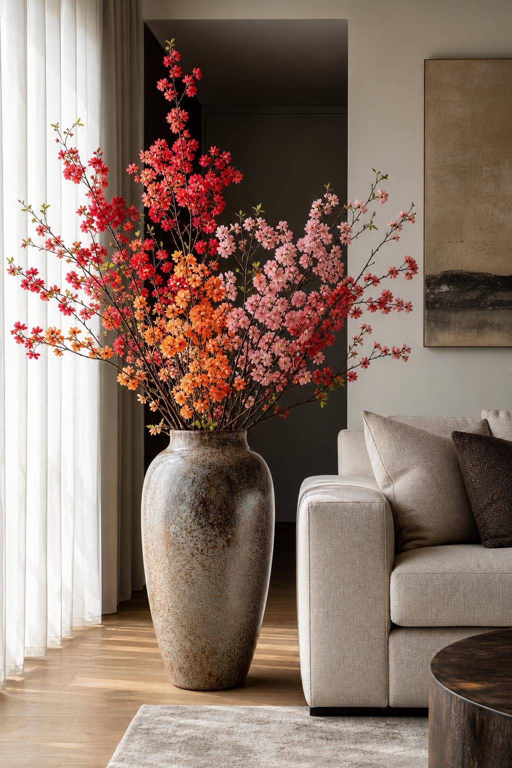 Ideen und Inspiration: Bodenvase dekorieren- Wähle Blütenzweige in leuchtenden Farben aus