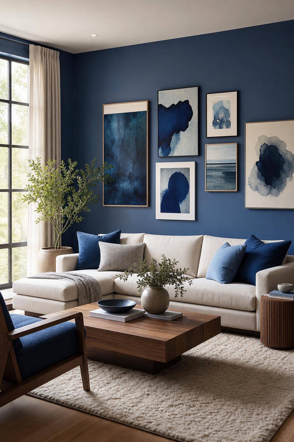Ideen und Inspiration: Wandfarbe Blau- Arrangiere Kunstwerke mit Blauschwerpunkt dynamisch